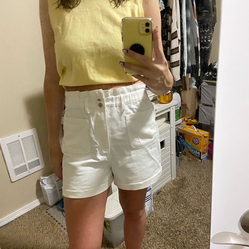White jean shorts